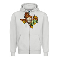 Dove Grey bull skull texas map western Zipper Hoodie - BarkalooDesign