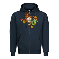 Navy bull skull texas map western Zipper Hoodie - BarkalooDesign