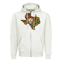 Oatmeal Heather bull skull texas map western Zipper Hoodie - BarkalooDesign