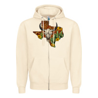Sandshell bull skull texas map western Zipper Hoodie - BarkalooDesign