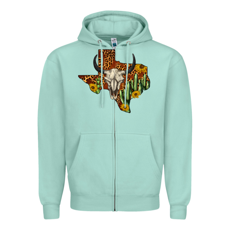 Bull Skull Texas Map Western Zipper Hoodie by BarkalooDesign | Teevron