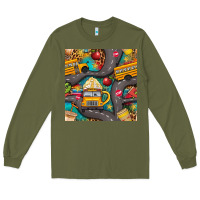 Army Green school bus coffee and star with leopard seamless pattern bbs Long Sleeve Tee - BundleAndBundleShop
