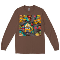 Chestnut school bus coffee and star with leopard seamless pattern bbs Long Sleeve Tee - BundleAndBundleShop