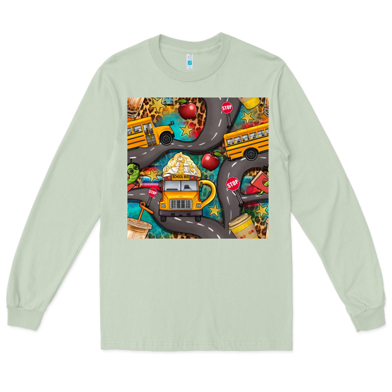 School Bus Coffee And Star With Leopard Seamless Pattern Bbs Long Sleeve Tee by BundleAndBundleShop | Teevron