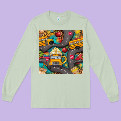 School Bus Coffee And Star With Leopard Seamless Pattern Bbs Long Sleeve Tee Designed By Bundleandbundleshop