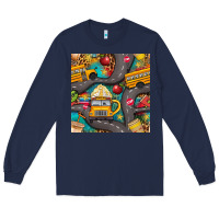 Navy school bus coffee and star with leopard seamless pattern bbs Long Sleeve Tee - BundleAndBundleShop