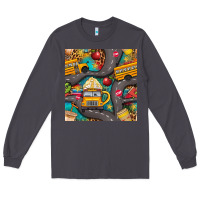 Smoke school bus coffee and star with leopard seamless pattern bbs Long Sleeve Tee - BundleAndBundleShop