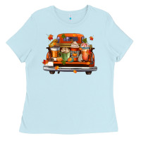 Baby Blue coffee cups truck Ladies Tee - CowGirlArtShop