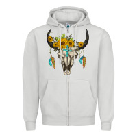 Dove Grey bull skull western Zipper Hoodie - BarkalooDesign