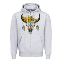 Heather Grey bull skull western Zipper Hoodie - BarkalooDesign
