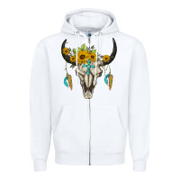 White bull skull western Zipper Hoodie - BarkalooDesign