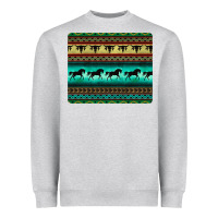 Turquoise Horse And Bullskull Aztec  Pattern Heavyweight Sweatshirt | Teevron