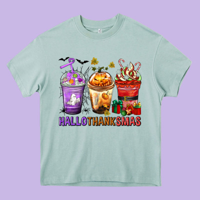 Hallothanksmas Coffee Cups Heavy Core Tee Designed By Texasbilliewilder