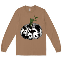 Watercolor Cowhide Halloween Pumpkin Long Sleeve Tee | Teevron