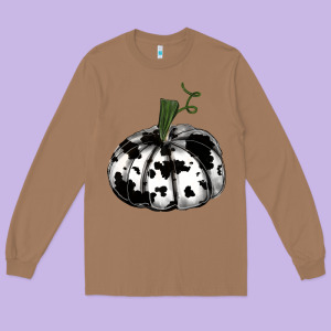 Watercolor Cowhide Halloween Pumpkin Long Sleeve Tee Designed By Ranaportraitstore