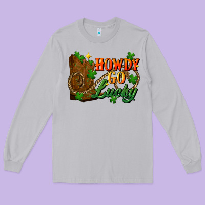 Howdy Go Lucky St. Patricks Day Long Sleeve Tee Designed By Fadigitalartstudio