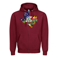 Burgundy bull skull texas map american playng Zipper Hoodie - BarkalooDesign