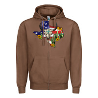 Chestnut bull skull texas map american playng Zipper Hoodie - BarkalooDesign