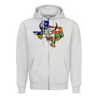 Dove Grey bull skull texas map american playng Zipper Hoodie - BarkalooDesign