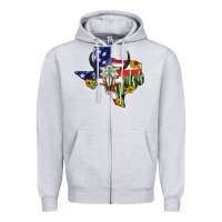 Heather Grey bull skull texas map american playng Zipper Hoodie - BarkalooDesign