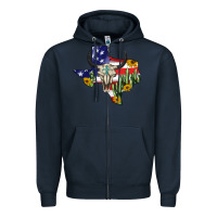 Navy bull skull texas map american playng Zipper Hoodie - BarkalooDesign