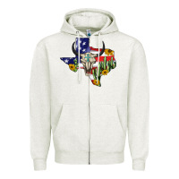 Oatmeal Heather bull skull texas map american playng Zipper Hoodie - BarkalooDesign