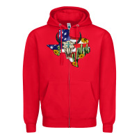 Bull Skull Texas Map American Playng Zipper Hoodie | Teevron