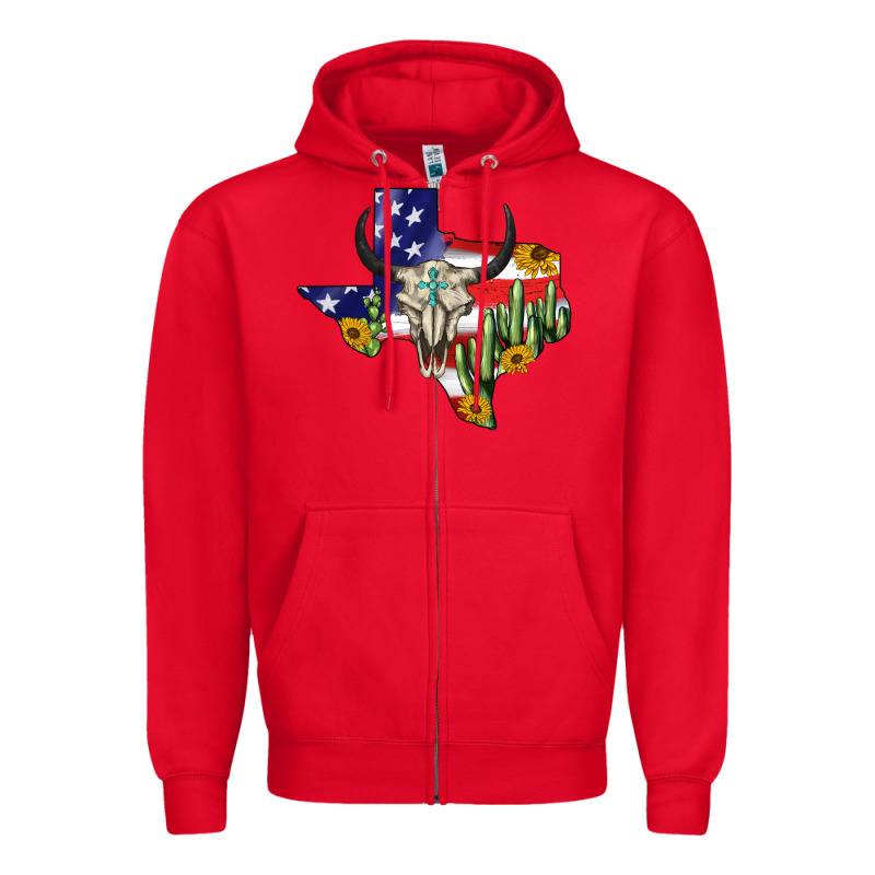 Bull Skull Texas Map American Playng Zipper Hoodie by BarkalooDesign | Teevron