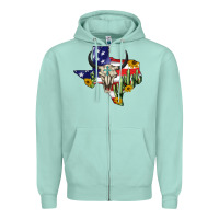 Seafoam bull skull texas map american playng Zipper Hoodie - BarkalooDesign