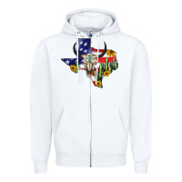 White bull skull texas map american playng Zipper Hoodie - BarkalooDesign