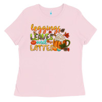 Bubblegum Pink leaves and lattes Ladies Tee - CowGirlArtShop