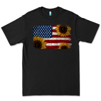 Black Distressed Yellow Sunflower American Flag Premium Tee - Jasminsmagicworld