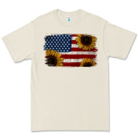 Bone Distressed Yellow Sunflower American Flag Premium Tee - Jasminsmagicworld