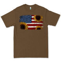 Cacao Distressed Yellow Sunflower American Flag Premium Tee - Jasminsmagicworld