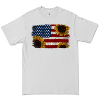 Dove Grey Distressed Yellow Sunflower American Flag Premium Tee - Jasminsmagicworld