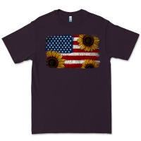Plum Distressed Yellow Sunflower American Flag Premium Tee - Jasminsmagicworld