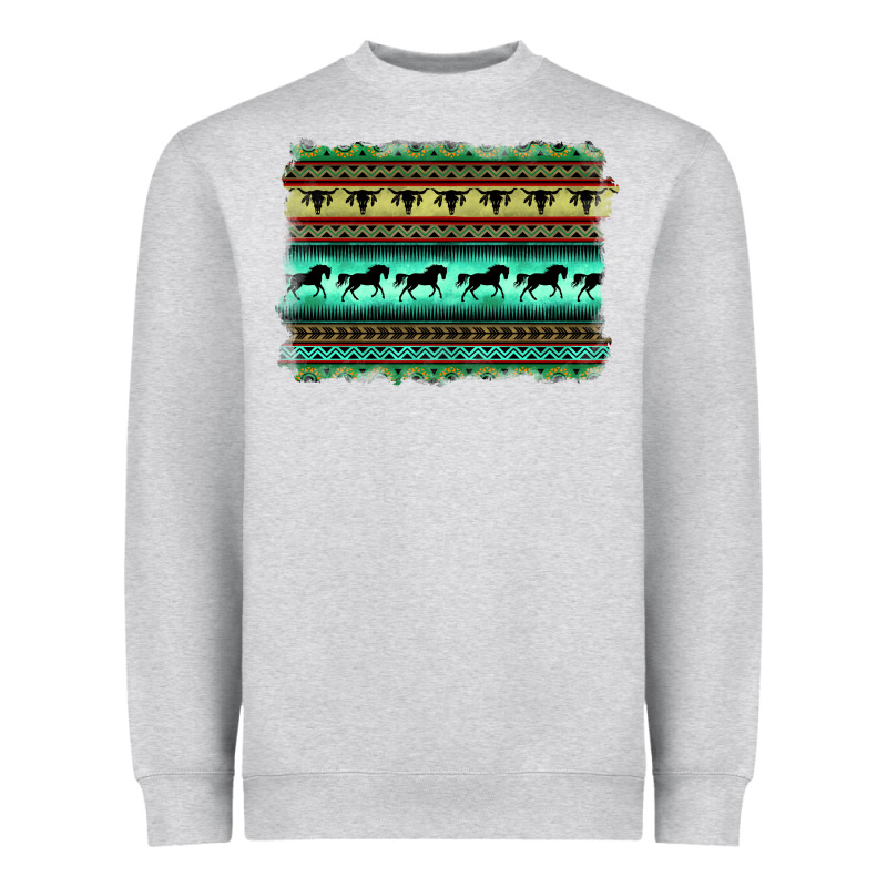 Turquoise Aztec Bullskull And Horse Heavyweight Sweatshirt by BarkalooDesign | Teevron
