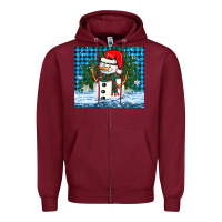 Burgundy snowy christmas snowman Zipper Hoodie - BarkalooDesign