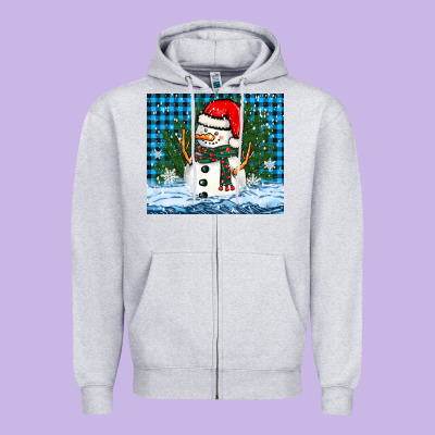 Snowy Christmas Snowman Zipper Hoodie Designed By Barkaloodesign