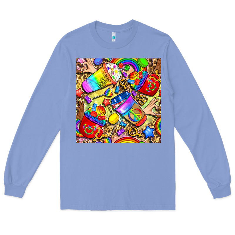 Lgbtq Pride Coffee Cups With Leopard Seamless Pattern Bbs Long Sleeve Tee by BundleAndBundleShop | Teevron