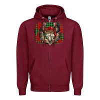 Burgundy christmas horseshoe bull skull Zipper Hoodie - BarkalooDesign