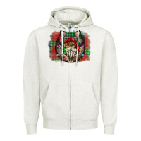 Oatmeal Heather christmas horseshoe bull skull Zipper Hoodie - BarkalooDesign