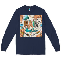 Navy hail hustler and nail art hands with glitter polish seamless pattern b Long Sleeve Tee - BundleAndBundleShop