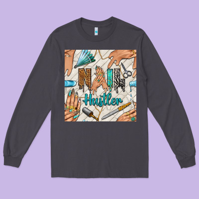 Hail Hustler And Nail Art Hands With Glitter Polish Seamless Pattern B Long Sleeve Tee Designed By Bundleandbundleshop