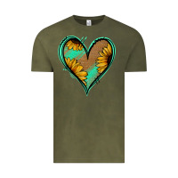 Vintage Olive Sunflower Heart Vintage Tee - Jasminsmagicworld