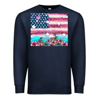 Navy american flag and teeth with flowers Premium Sweatshirt - AdoDesignShop