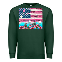 Sports Green american flag and teeth with flowers Premium Sweatshirt - AdoDesignShop