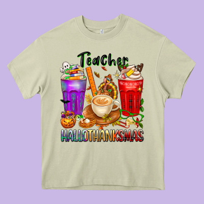 Hallothanksmas Teacher Heavy Core Tee Designed By Texasbilliewilder