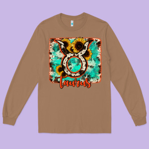 Taurus Turquoise Cowhide Long Sleeve Tee Designed By Ranaportraitstore