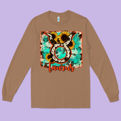 Taurus Turquoise Cowhide Long Sleeve Tee Designed By Ranaportraitstore